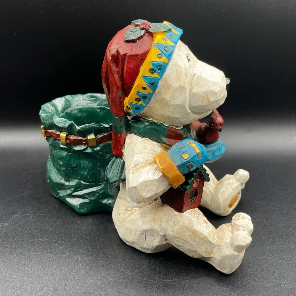 Holiday Resin Polar Bear Figurine Planter Candy Dish Cardinal Gift Sack 6.5